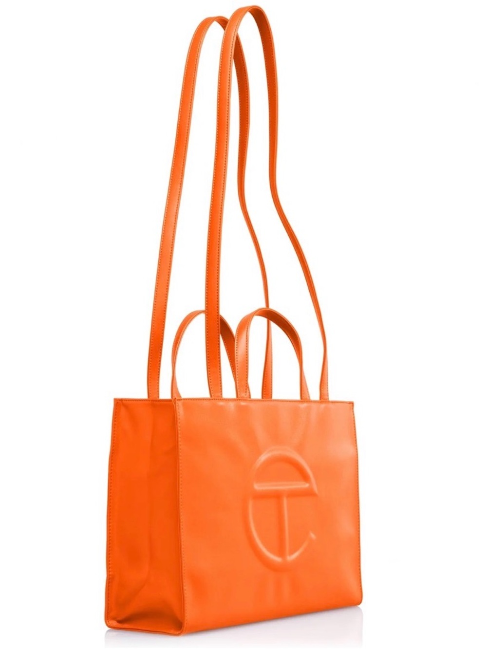 Telfar Orange Leather Shopping Tote with Debossed Logo - Picture 3 of 5